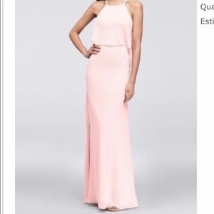 Flounced crinkle chiffon sheath bridesmaid dress